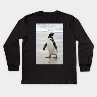 Magellanic Penguin Strolling on the Beach Kids Long Sleeve T-Shirt